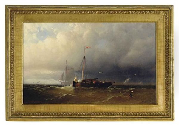 A Sailing Boat In A Storm By The Coast - view 1
