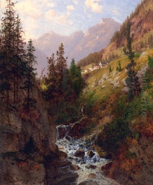 Mountain Stream With Fisherman - view 1