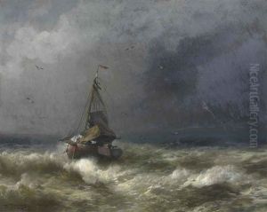 Fishing Boat In A Storm by Hermann Herzog