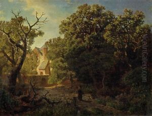 Dichte Waldlandschaft Hinter Einer Schlossanlage by Hermann Herzog