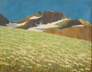 "primavera Sul Ghiacciaio" 1930 Olio Su Tela Firmato E Datato In Basso A Destra, In Cornice by Ernesto Barbero