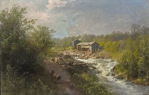Mill By A Mountain Stream (the Sierras?) by Hermann Herzog