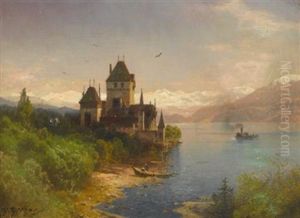 Castle By A Lake With A Paddle Steamer