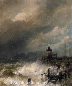 Stormy Day At A Lighthouse On The Belgian Coast Stormy Day At A Lighthouse On The Belgian Coast