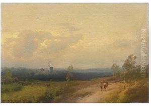A Panoramic View Of A Landscape With A Windmill by Hermann Herzog