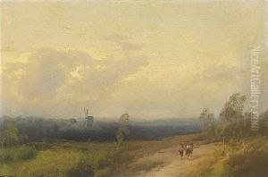 A Panoramic View Of A Landscape With A Windmill by Hermann Herzog
