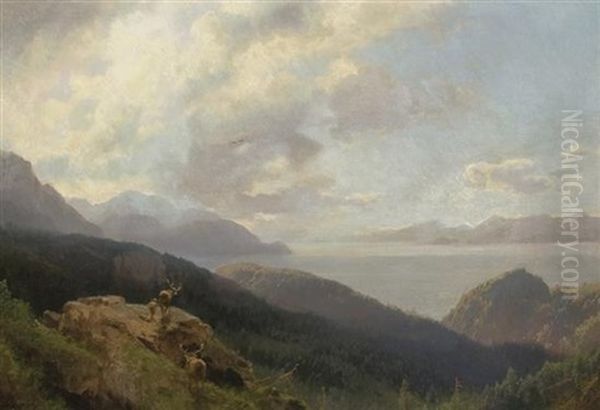 Elk Overlooking A River - view 1