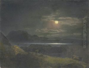 Elk In Moonlight by Hermann Herzog