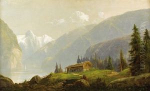 Alpine Landscape Mountain Hut by Hermann Herzog