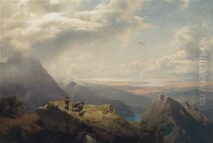 Extensive Vista With Elk by Hermann Herzog
