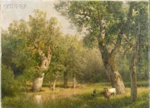 Cows Amidst Trees by Hermann Herzog