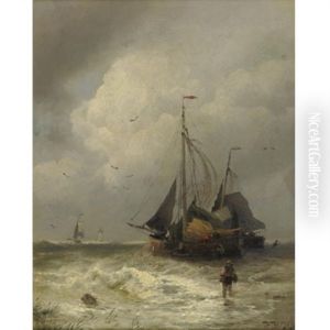Fishing Boats At Scheveningen, Holland by Hermann Herzog
