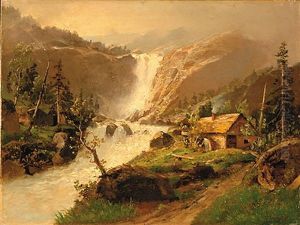 Waterfall In Mountain Landscape