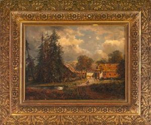 Veiw Of A Woodland Farm With Nearby Pond