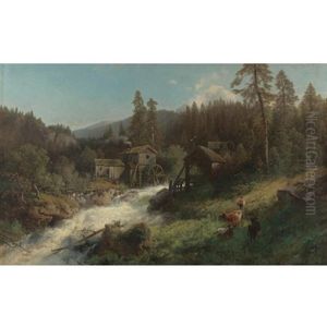 Wooded Landscape With Mills by Hermann Herzog