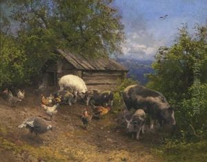 Barnyard by Hermann Herzog