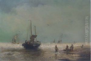 Fishing Boats Coming Ashore by Hermann Herzog