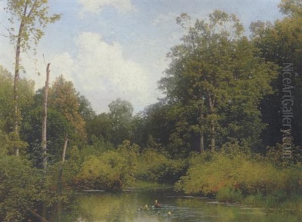 Forest Landscape With Pond And Ducks - view 1
