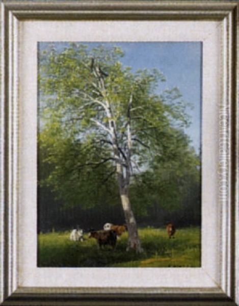 Pastoral Landscape With Cows Grazing Beneath A Birch Tree - view 1
