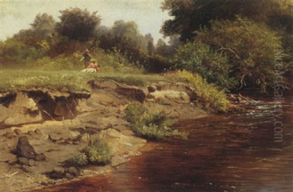 Children By A Stream - view 1