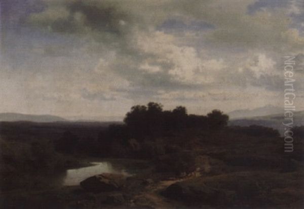 Tysk Landskap Med Hus Og Vandrer - view 1