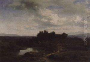 Tysk Landskap Med Hus Og Vandrer by Hermann Herzog
