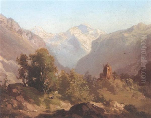 An Alpine Landscape With Goats - view 1
