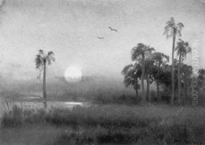 Sunset Over The Palm Trees by Hermann Herzog