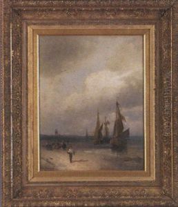 Ships On A Beach by Hermann Herzog