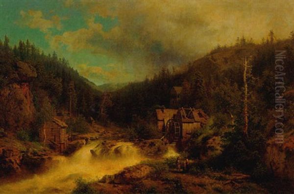 Gebirgslandschaft Mit Wassermuhle - view 1