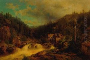 Gebirgslandschaft Mit Wassermuhle by Hermann Herzog