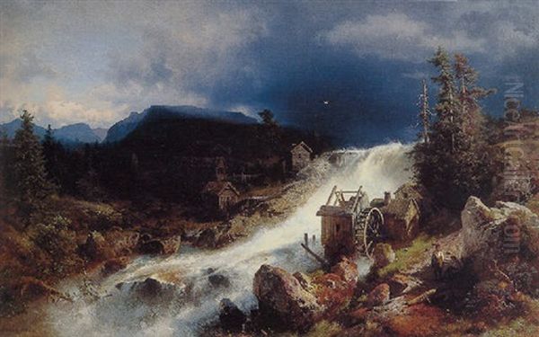 Mountain Landscape With Watermill - view 1