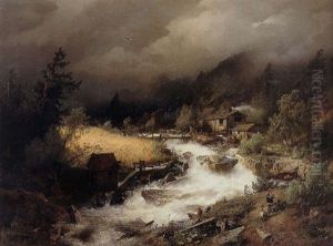 The Old Water Mill by Hermann Herzog