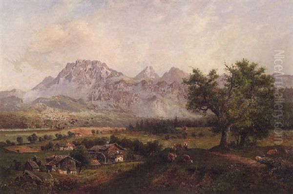 Alpine Landscape With Cows Grazing - view 1