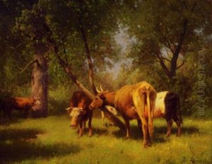 Cattle Grazing In The Woods by Hermann Herzog
