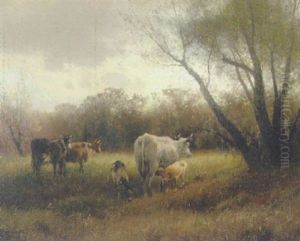 Jersey Cattle By The Trees by Hermann Herzog