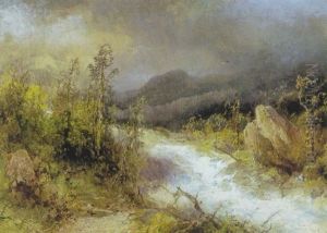 A Mountain Stream With A Stormy Sky