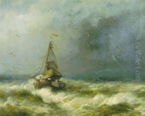 Fishing Boat In The Storm by Hermann Herzog