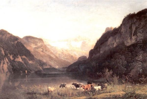 Cattle Beside An Alpine Lake - view 1