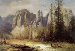 Base Of Cathedral Rocks, Yosemite by Hermann Herzog