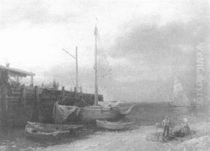 Preparing The Traps By The Shore by Hermann Herzog
