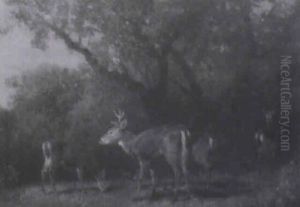 Deer Feeding In A Clearing by Hermann Herzog