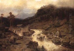 Gebirgsbach Mit Muhlen by Hermann Herzog