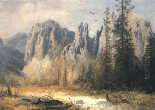 Woods Afire At The Base Of Cathedral Rocks, Yosemite, California - view 1