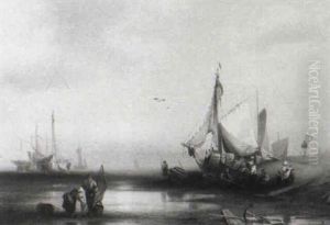 Beached Fishing Boats At Dusk by Hermann Herzog