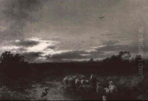 Shepherd Returning With His Flock At Sunset by Hermann Herzog