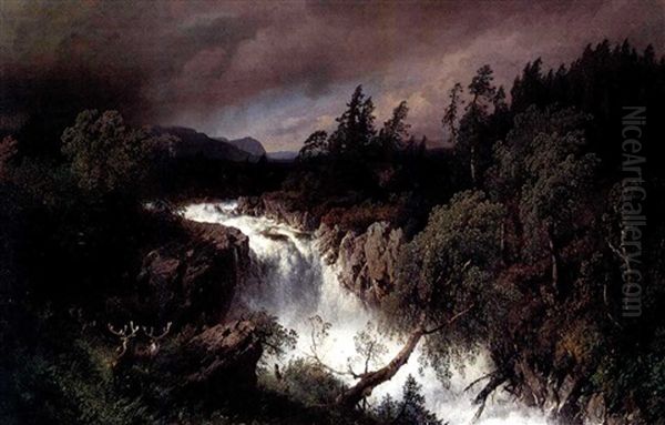Mountain Landscape And Waterfall - view 1