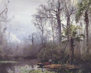 Figures In A River Landscape by Hermann Herzog