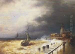 Storm On The Holland Coast Lighthouse And Pier