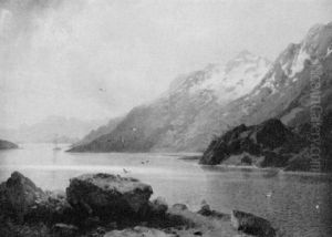 Mountains By The River by Hermann Herzog